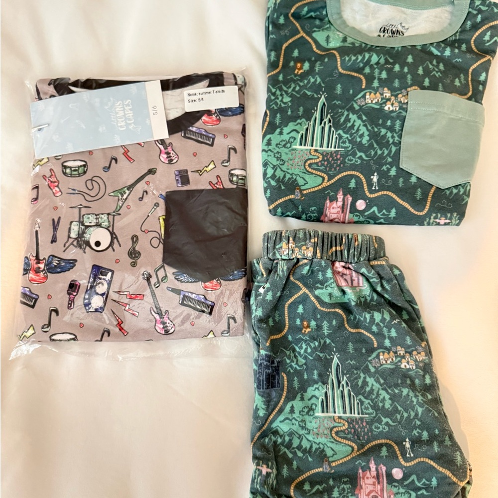 Little crown and capes bundle pocket tee and short set size 5/6 emerald&rockstar